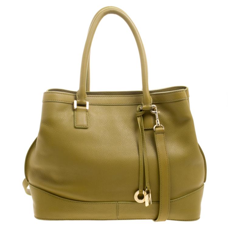 Pre Owned Loro Piana Yellow Green Pebbled Leather Tote