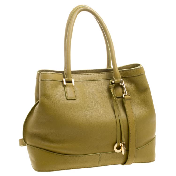 Pre Owned Loro Piana Yellow Green Pebbled Leather Tote