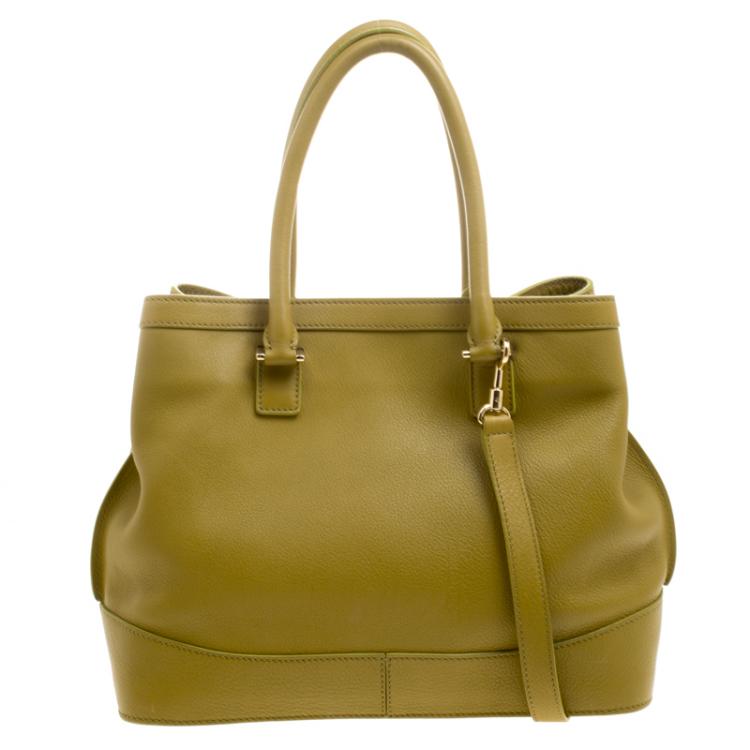 Pre Owned Loro Piana Yellow Green Pebbled Leather Tote