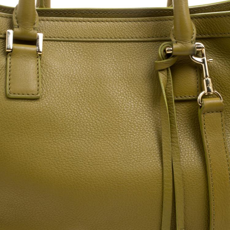 Pre Owned Loro Piana Yellow Green Pebbled Leather Tote