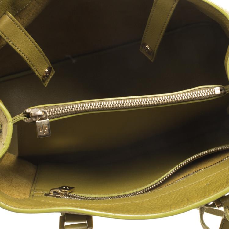 Pre Owned Loro Piana Yellow Green Pebbled Leather Tote