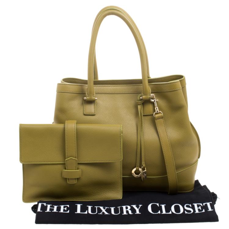 Pre Owned Loro Piana Yellow Green Pebbled Leather Tote