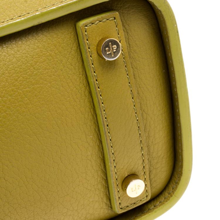 Pre Owned Loro Piana Yellow Green Pebbled Leather Tote