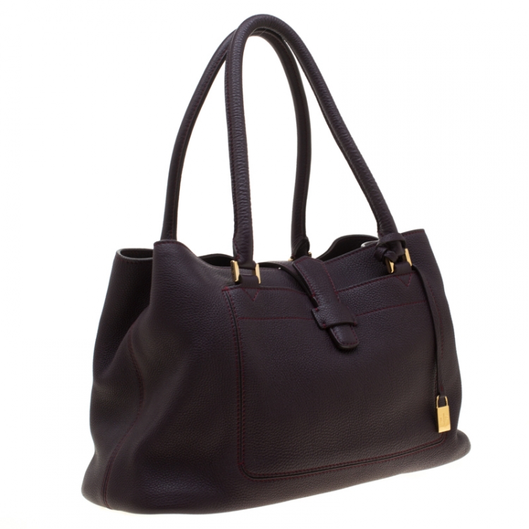 Pre Owned Loro Piana Dark Purple Leather Tote