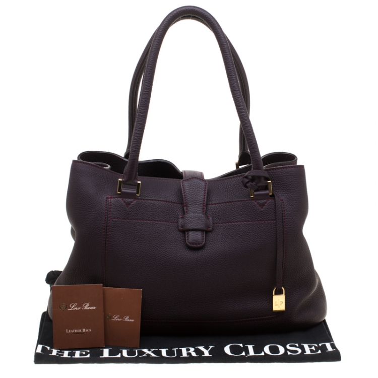 Pre Owned Loro Piana Dark Purple Leather Tote