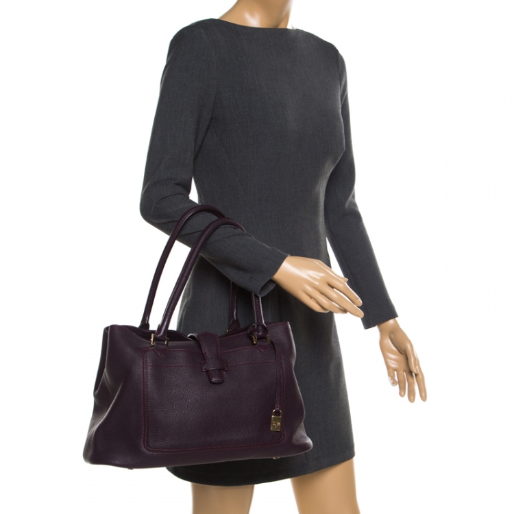 Pre Owned Loro Piana Dark Purple Leather Tote