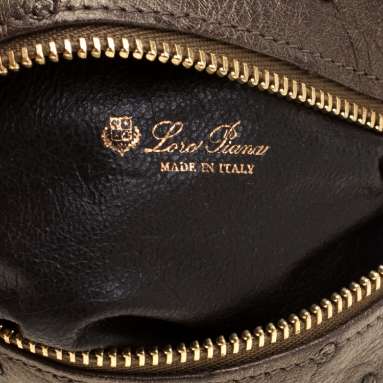 Pre Owned Loro Piana Olive Green Ostrich Leather Mini Pouch L19
