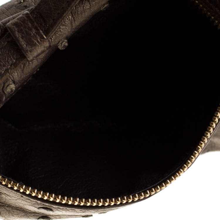 Pre Owned Loro Piana Olive Green Ostrich Leather Mini Pouch L19