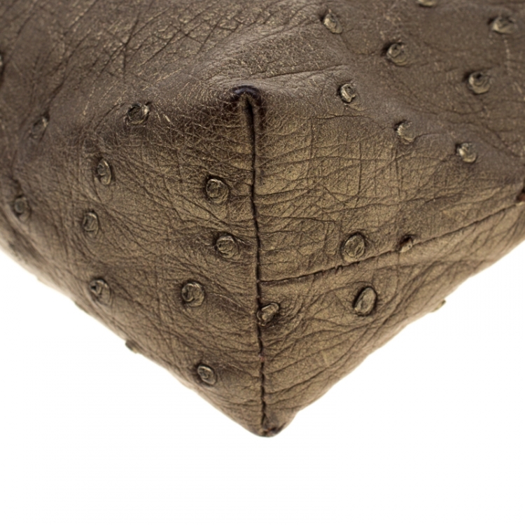 Pre Owned Loro Piana Olive Green Ostrich Leather Mini Pouch L19
