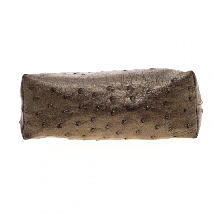 Pre Owned Loro Piana Olive Green Ostrich Leather Mini Pouch L19