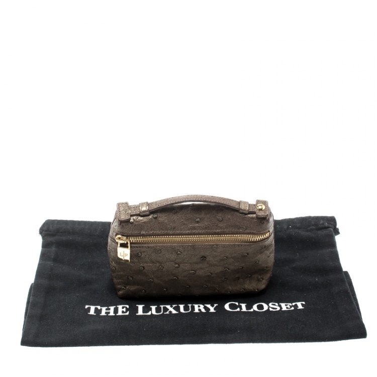 Pre Owned Loro Piana Olive Green Ostrich Leather Mini Pouch L19