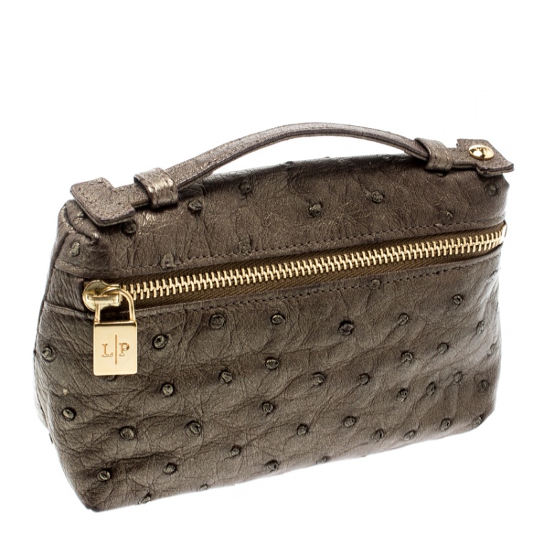 Pre Owned Loro Piana Olive Green Ostrich Leather Mini Pouch L19