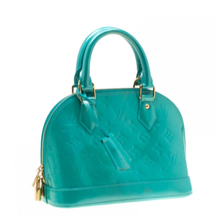 Pre Owned Louis Vuitton Bleu Lagon Monogram Vernis Alma BB Bag