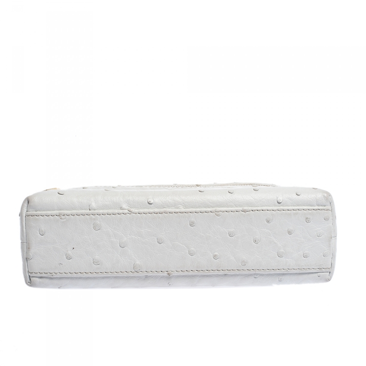 Pre Owned Loro Piana White Ostrich Medium Zip Pouch