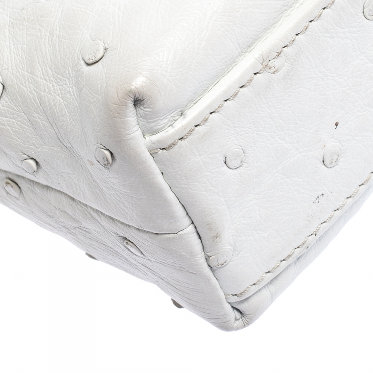 Pre Owned Loro Piana White Ostrich Medium Zip Pouch