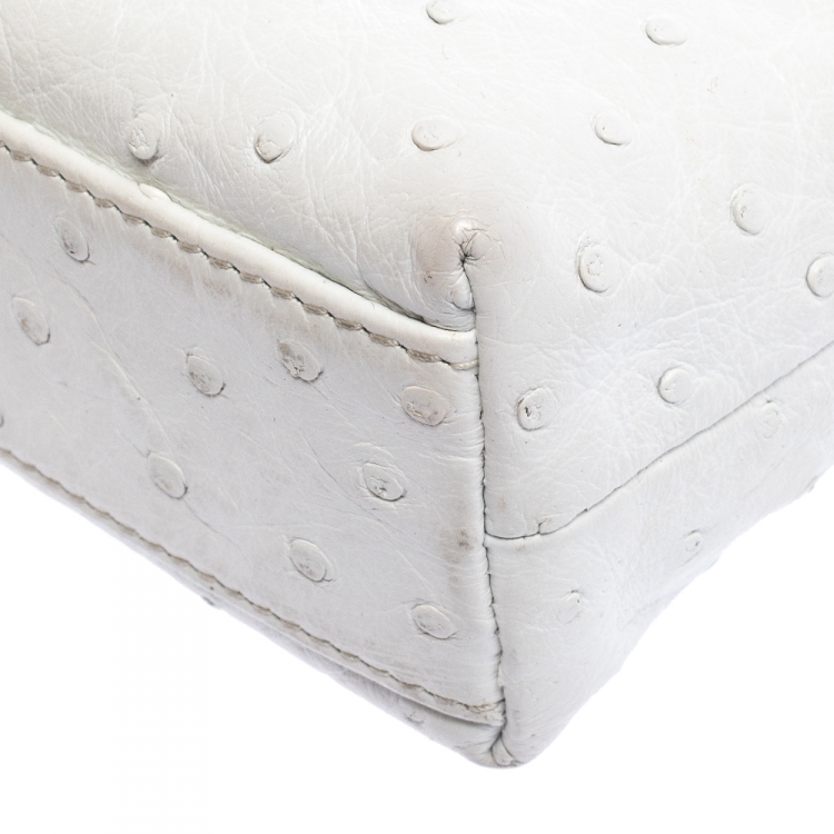 Pre Owned Loro Piana White Ostrich Medium Zip Pouch