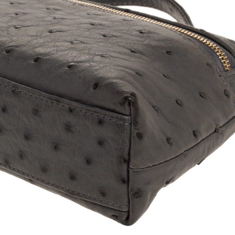 Pre Owned Loro Piana Grey Ostrich Zip Pouch