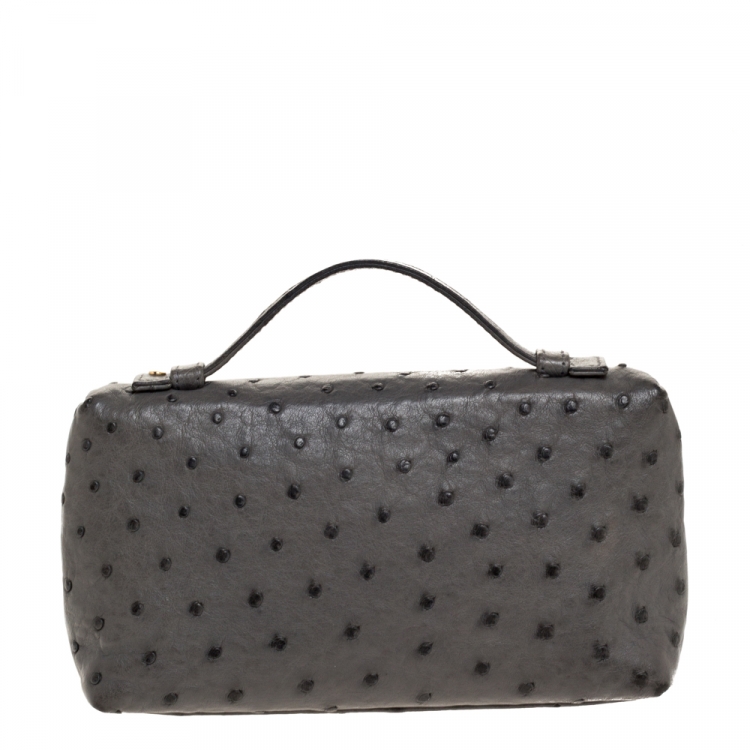 Pre Owned Loro Piana Grey Ostrich Zip Pouch