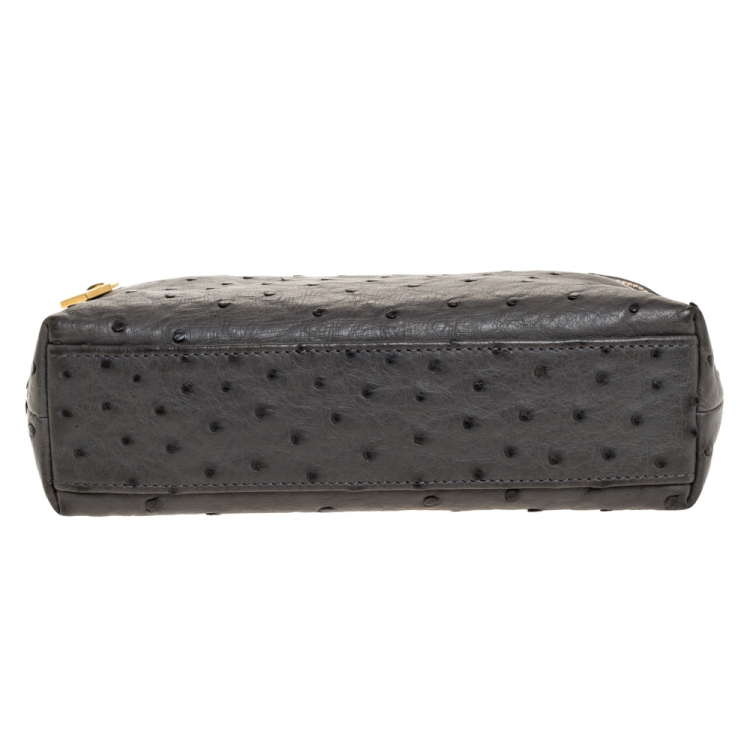 Pre Owned Loro Piana Grey Ostrich Zip Pouch