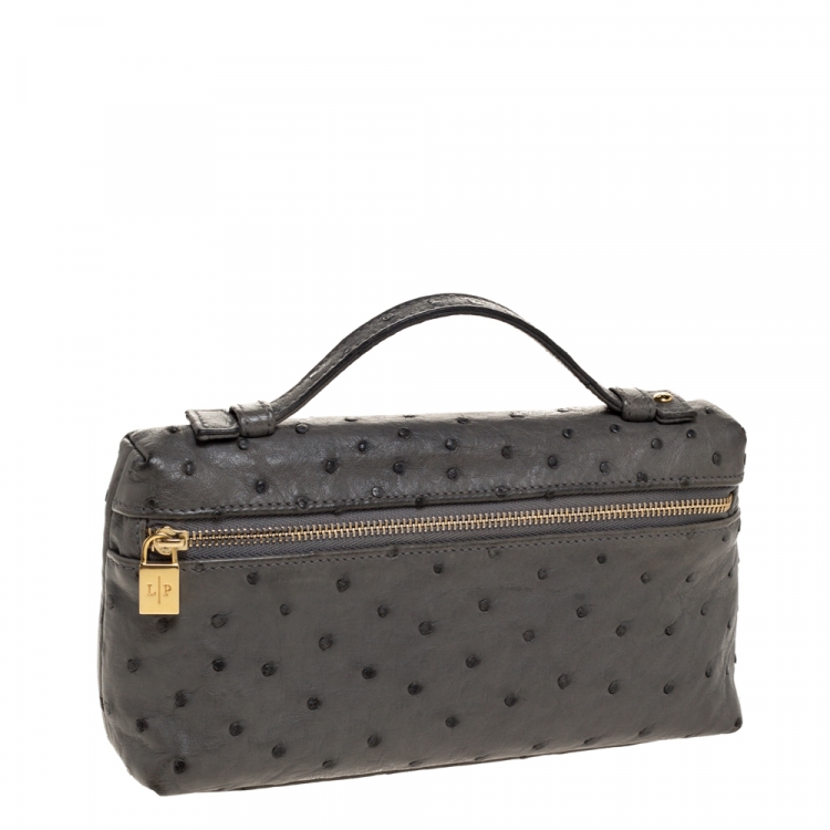 Pre Owned Loro Piana Grey Ostrich Zip Pouch