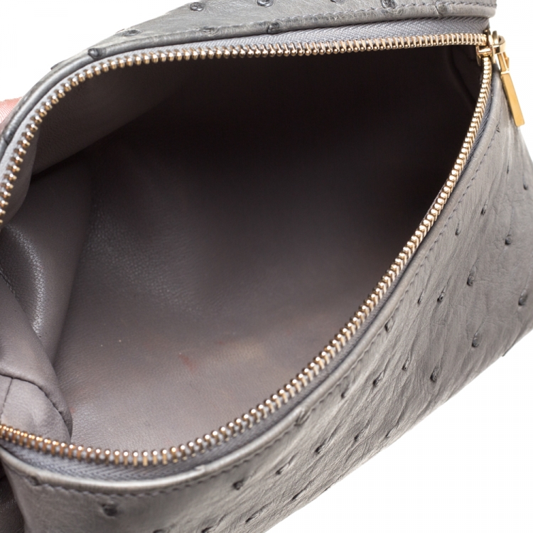 Pre Owned Loro Piana Grey Ostrich Zip Pouch