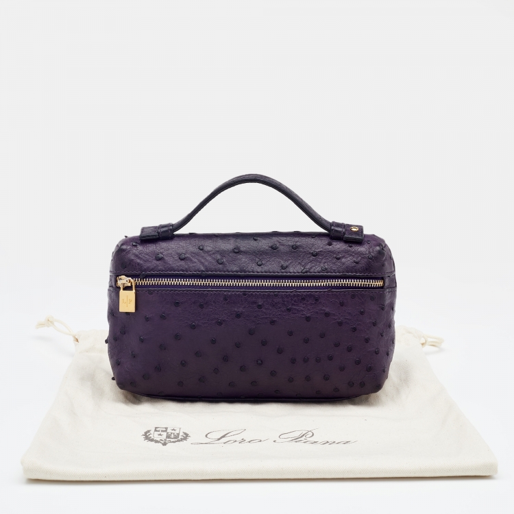 Pre Owned Loro Piana Purple Ostrich Zip L19 Pouch