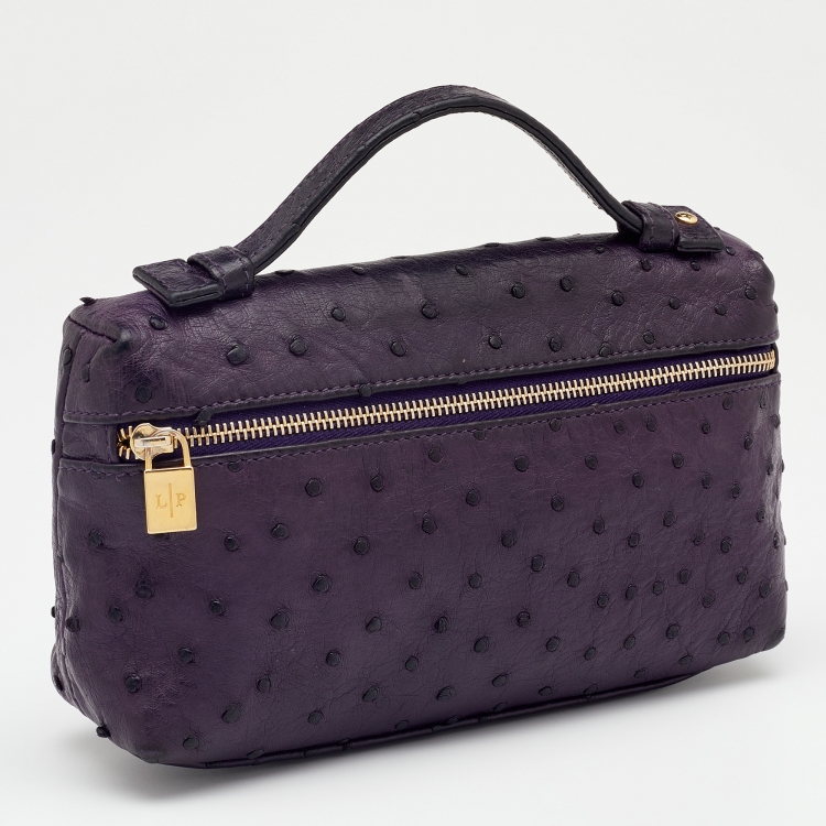 Pre Owned Loro Piana Purple Ostrich Zip L19 Pouch