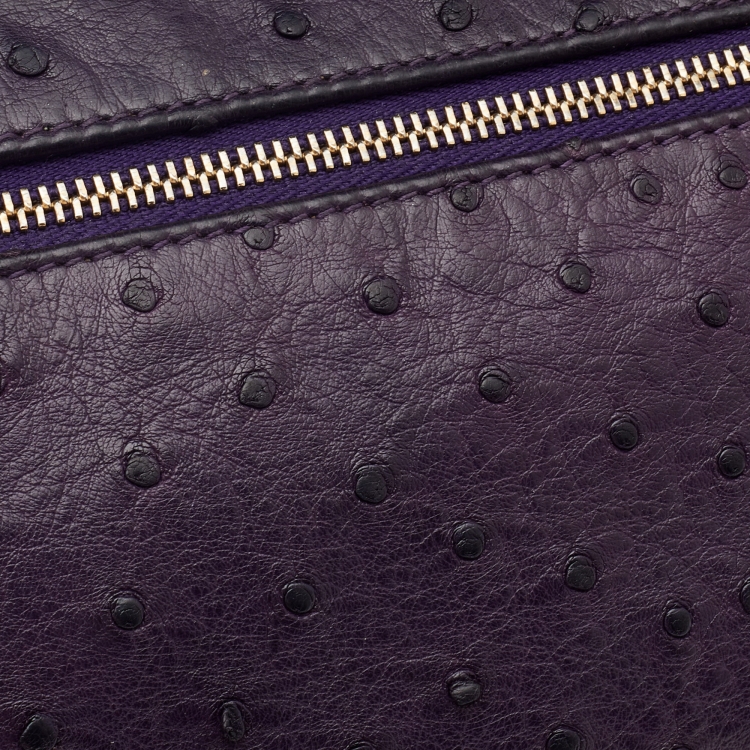 Pre Owned Loro Piana Purple Ostrich Zip L19 Pouch