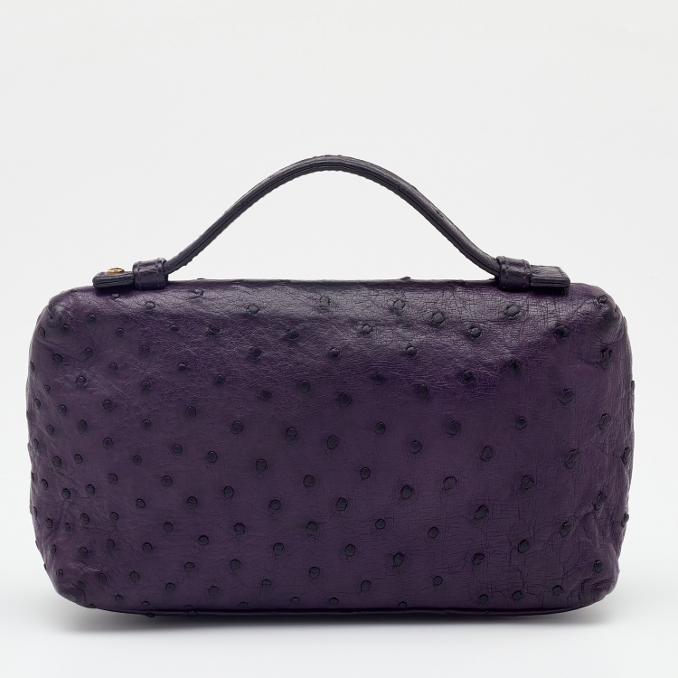 Pre Owned Loro Piana Purple Ostrich Zip L19 Pouch