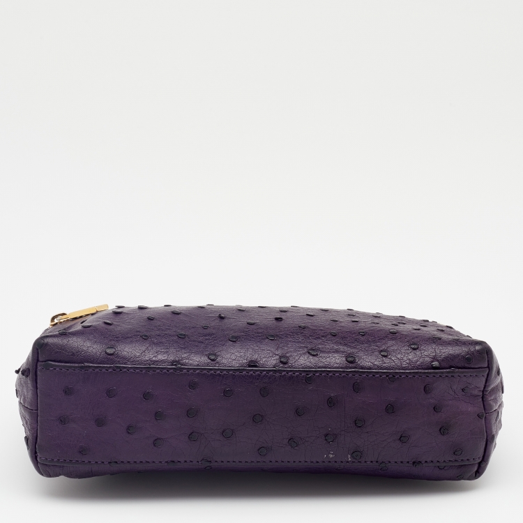 Pre Owned Loro Piana Purple Ostrich Zip L19 Pouch