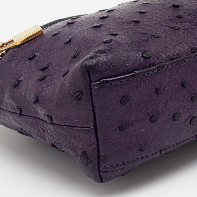 Pre Owned Loro Piana Purple Ostrich Zip L19 Pouch