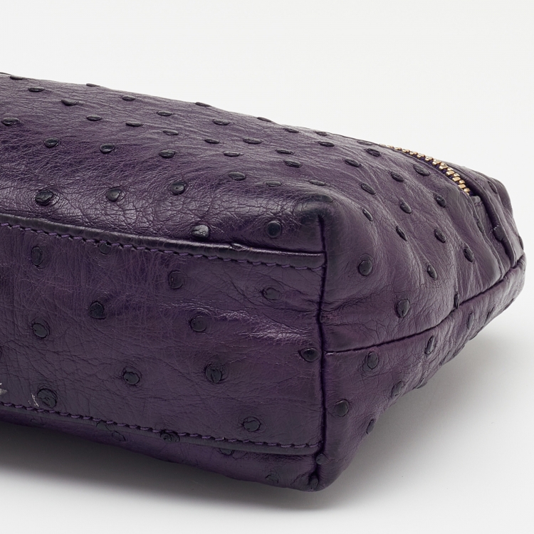 Pre Owned Loro Piana Purple Ostrich Zip L19 Pouch