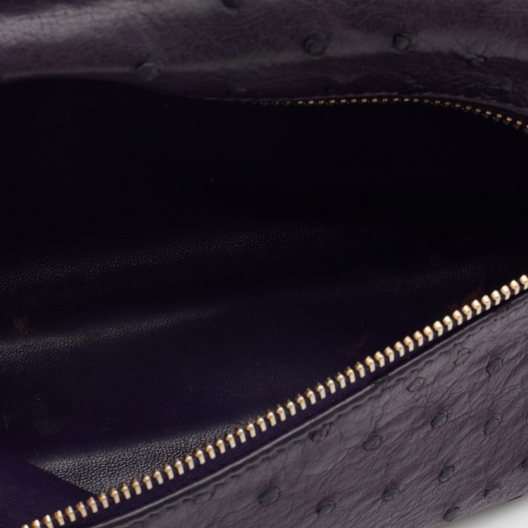 Pre Owned Loro Piana Purple Ostrich Zip L19 Pouch