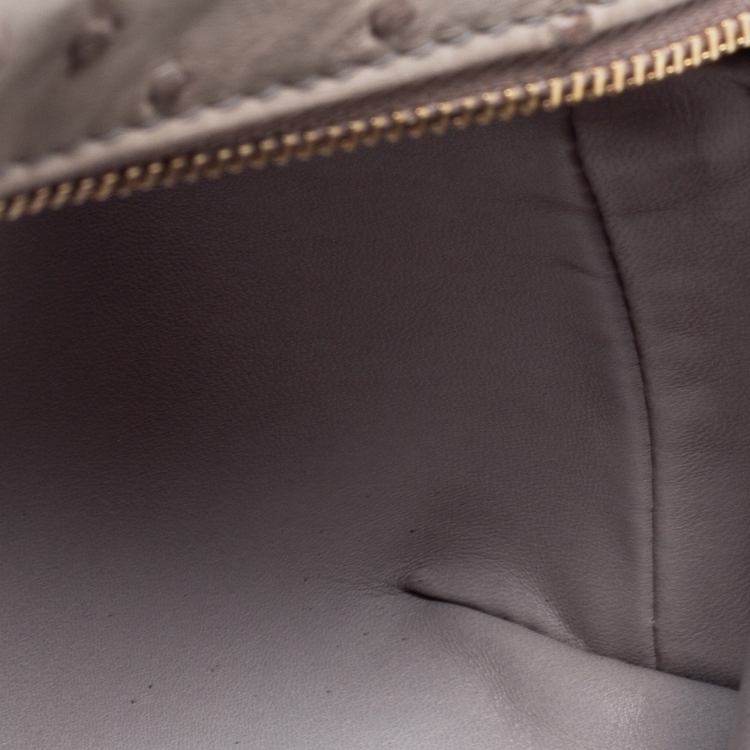 Pre Owned Loro Piana Grey Ostrich Zip L19 Pouch