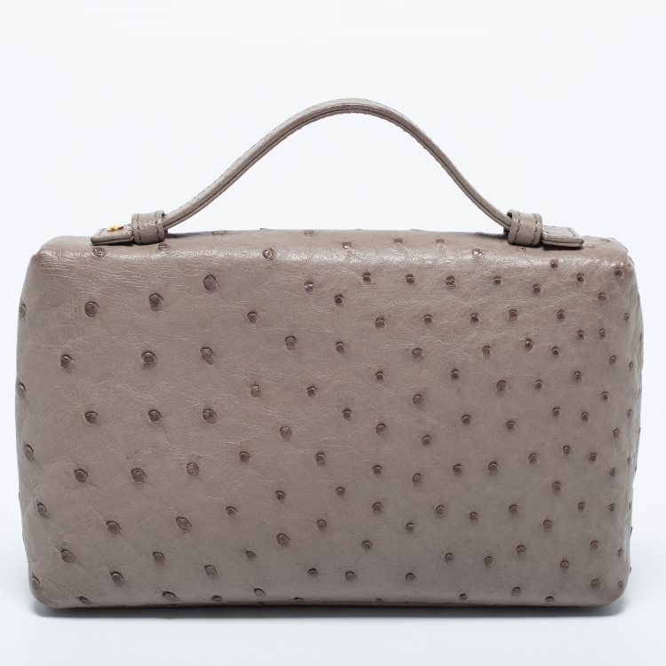 Pre Owned Loro Piana Grey Ostrich Zip L19 Pouch