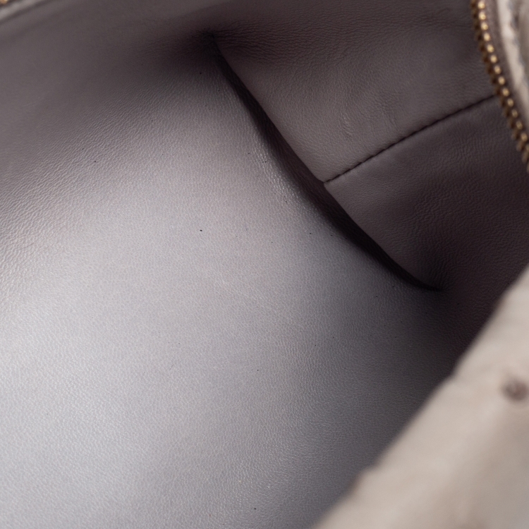 Pre Owned Loro Piana Grey Ostrich Zip L19 Pouch