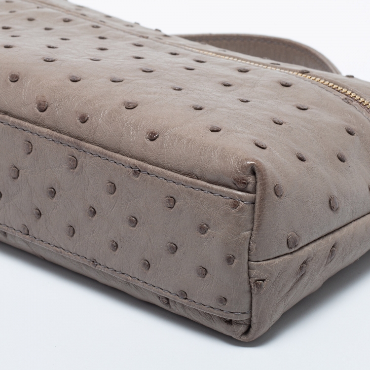 Pre Owned Loro Piana Grey Ostrich Zip L19 Pouch