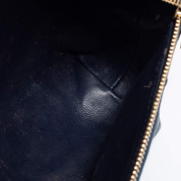 Pre Owned Loro Piana Navy Blue Ostrich Zip L19 Pouch