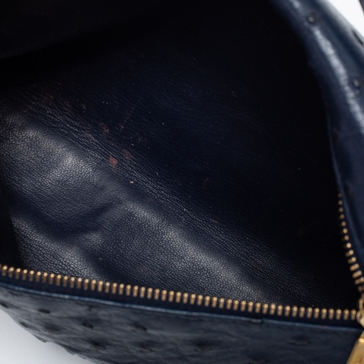 Pre Owned Loro Piana Navy Blue Ostrich Zip L19 Pouch