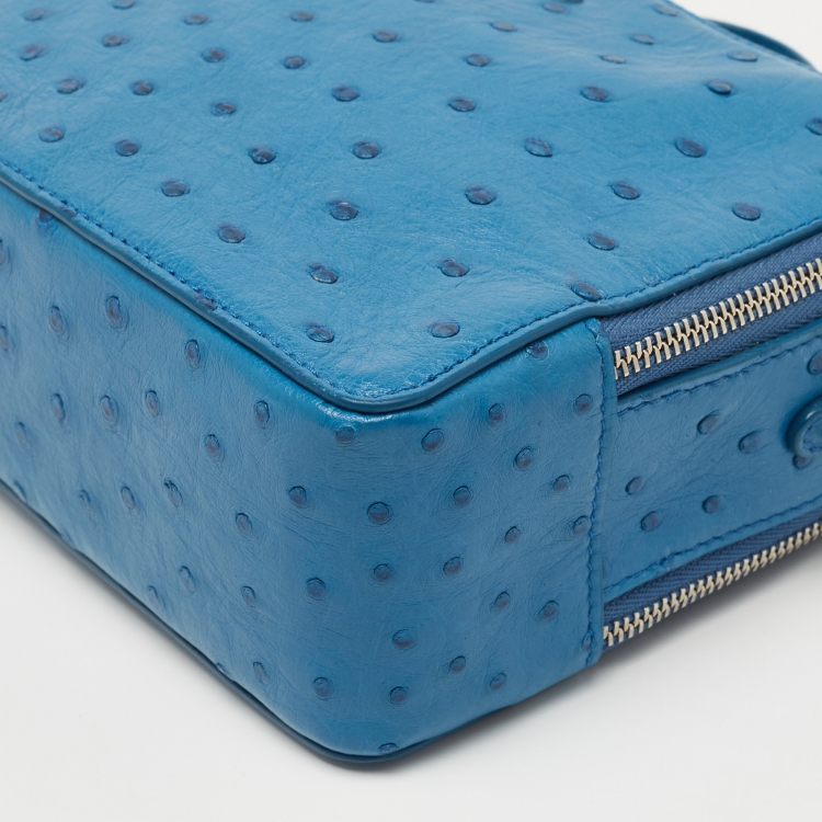 Pre Owned Loro Piana Blue Ostrich Mini Clui Crossbody Bag