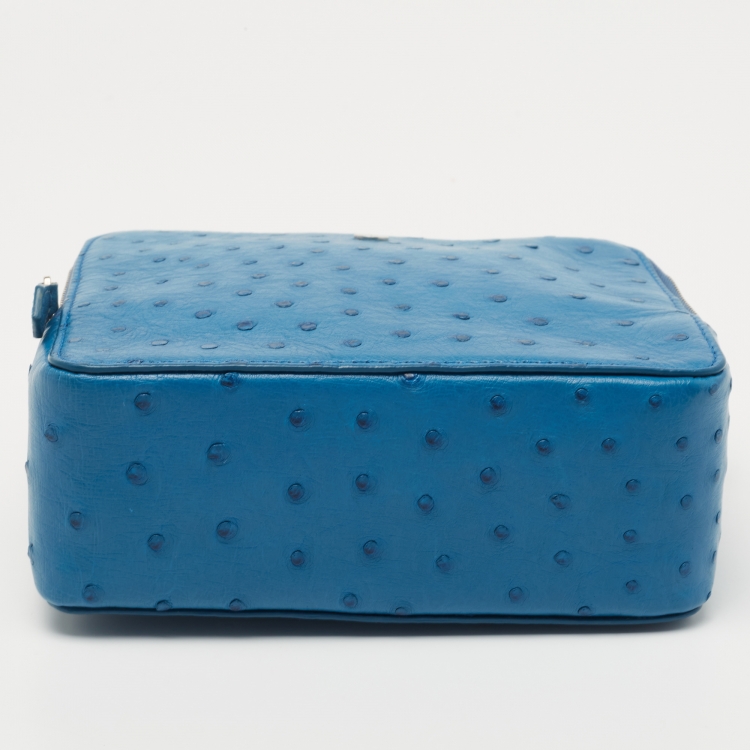 Pre Owned Loro Piana Blue Ostrich Mini Clui Crossbody Bag
