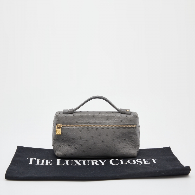Pre Owned Loro Piana Grey Ostrich Leather Zip L19 Pouch