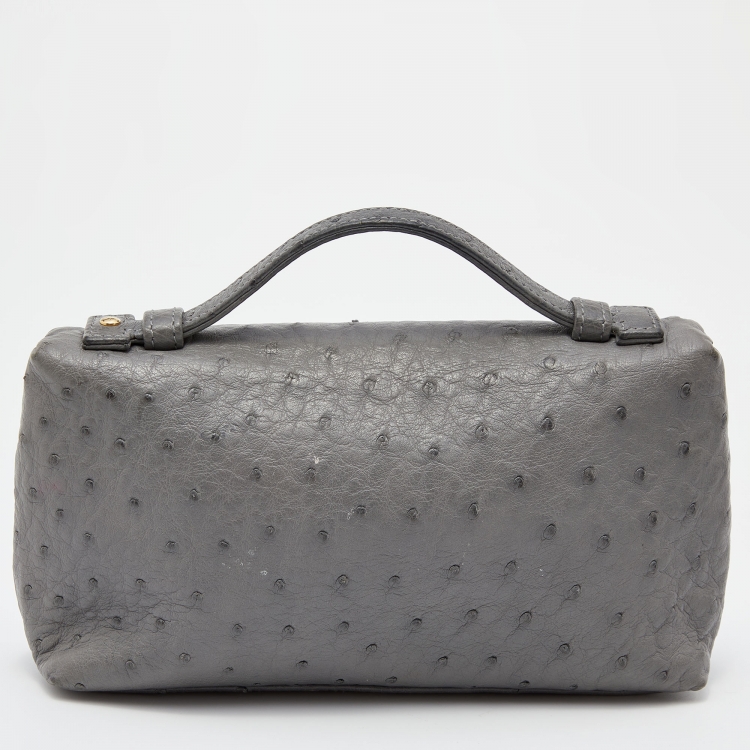Pre Owned Loro Piana Grey Ostrich Leather Zip L19 Pouch