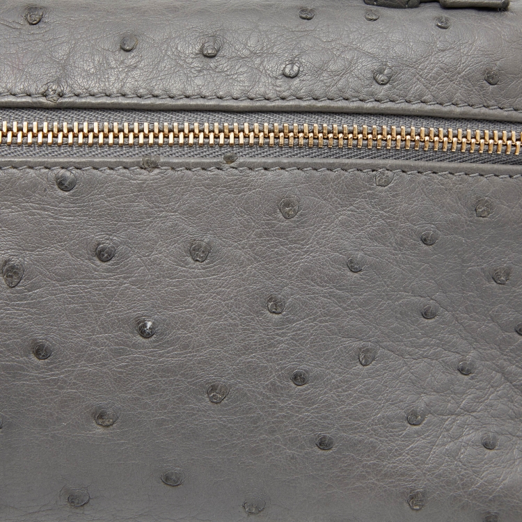Pre Owned Loro Piana Grey Ostrich Leather Zip L19 Pouch