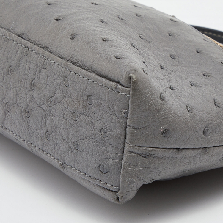 Pre Owned Loro Piana Grey Ostrich Leather Zip L19 Pouch