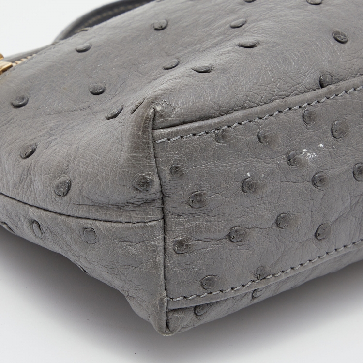 Pre Owned Loro Piana Grey Ostrich Leather Zip L19 Pouch