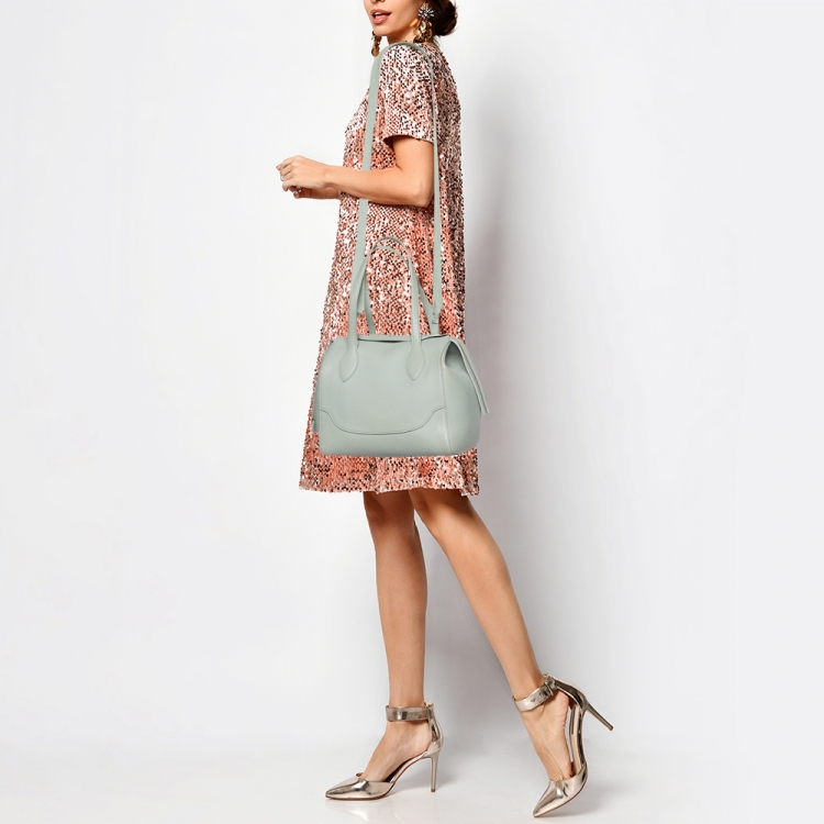 Pre Owned Loro Piana Pale Green Grained Leather Sesia Tote