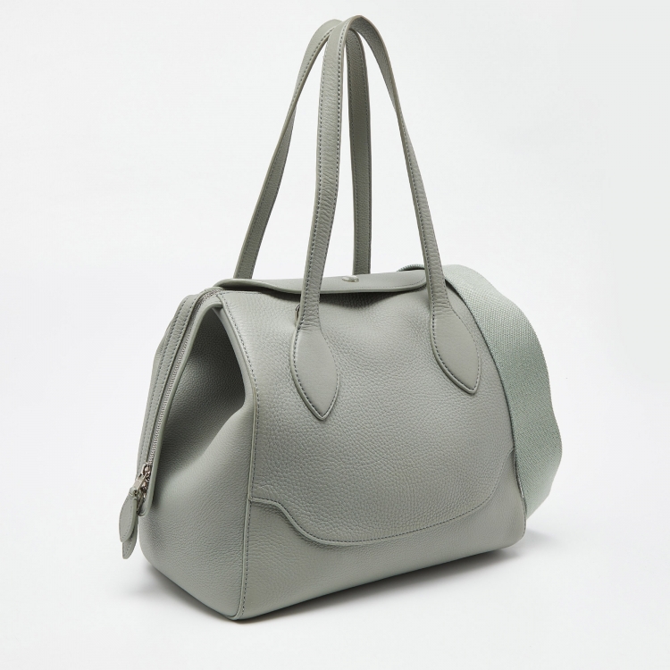 Pre Owned Loro Piana Pale Green Grained Leather Sesia Tote