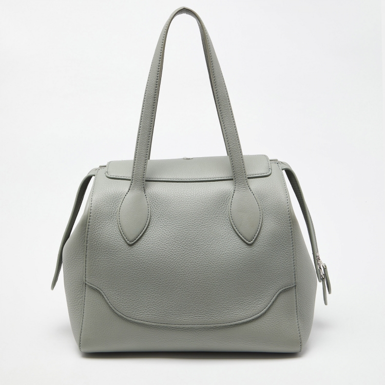 Pre Owned Loro Piana Pale Green Grained Leather Sesia Tote