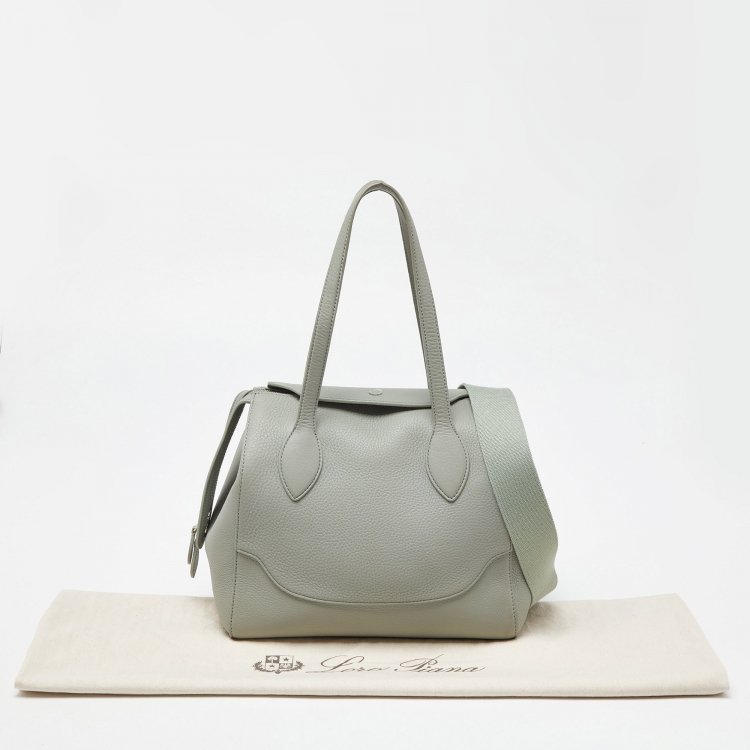 Pre Owned Loro Piana Pale Green Grained Leather Sesia Tote